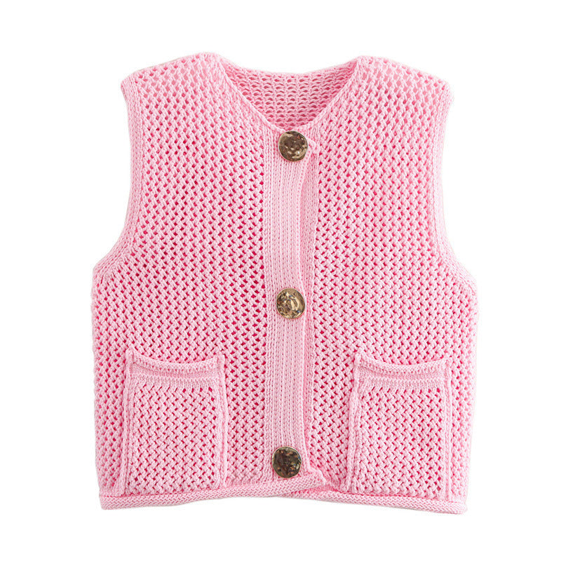 New Spring And Summer European And American Style Casual Breasted Thick Needle Knitted Vest Top free delivery