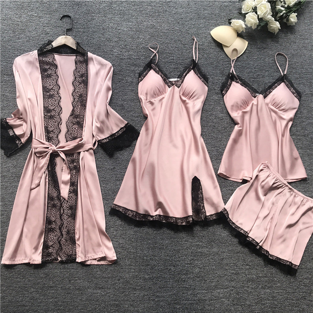 A Women's Suspender Pajamas 4-piece Set With Chest Pad free delivery