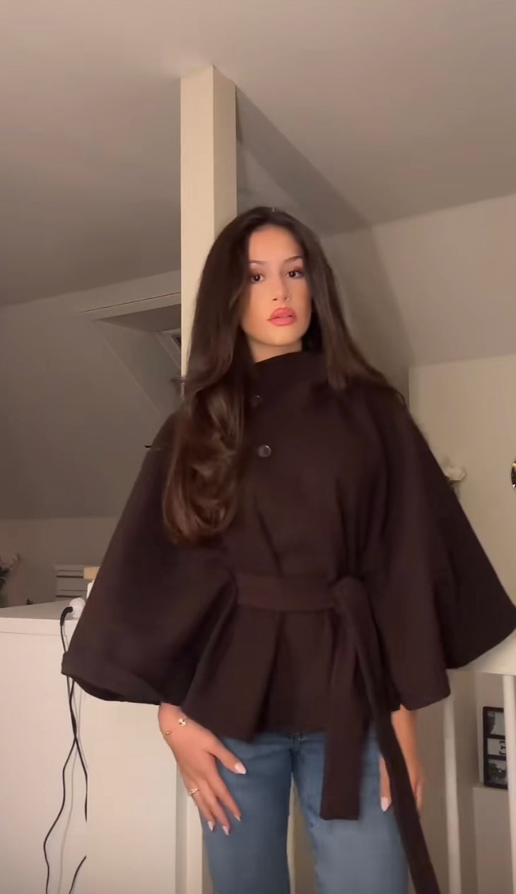 A Winter High Neck Batwing Sleeve Coat With Belt Fashion Loose Elegant Button Top Trench Coat For Women Clothing free delivery