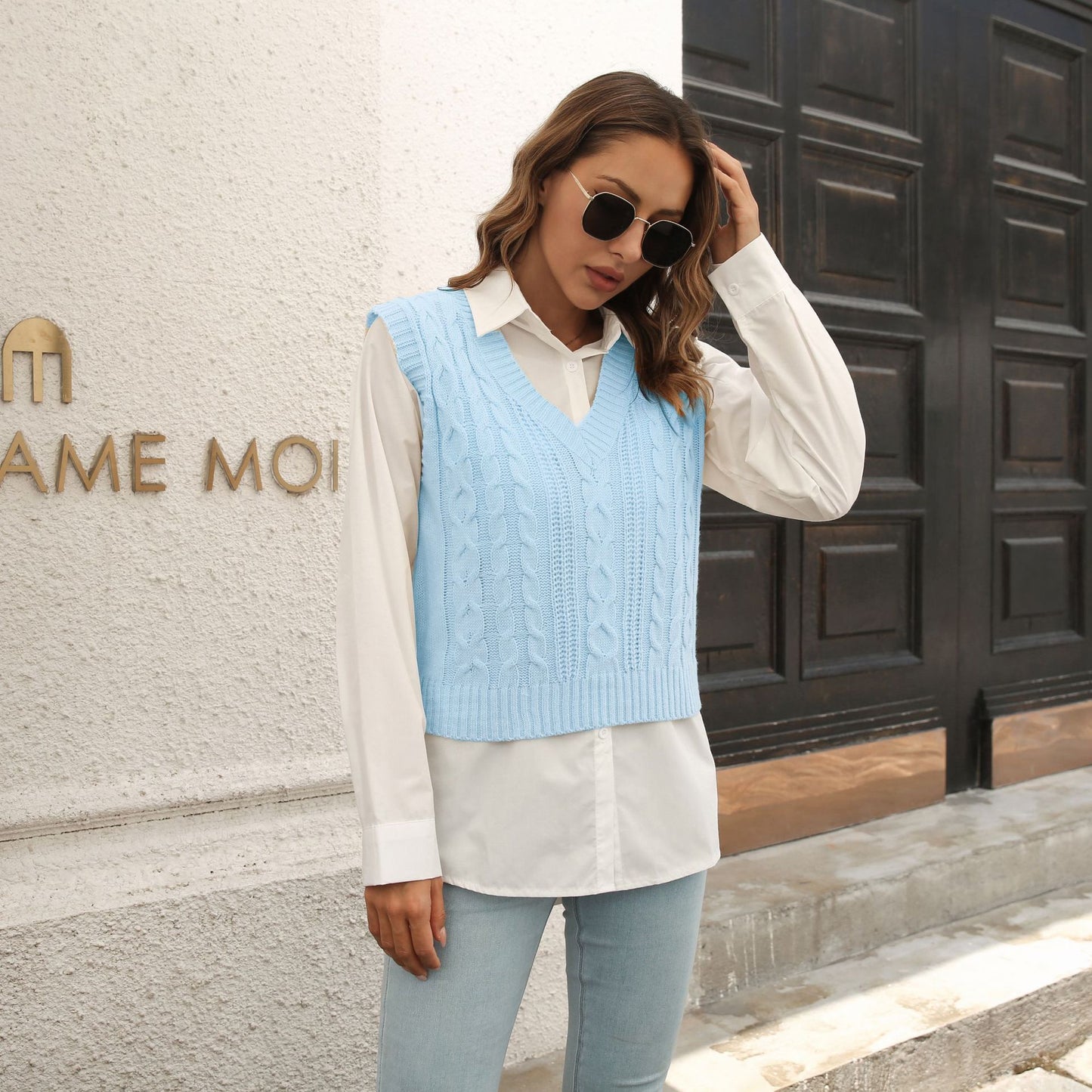 A Twist Women's Knitted Vest Sweater free delivery
