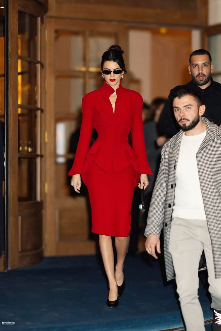 A Kendall Jenner Autumn Fashion Style Elegant Slim Stand Collar Cardigan Suit free delivery