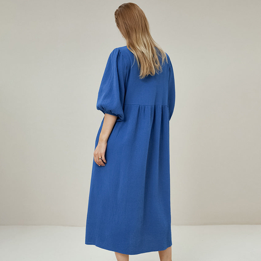 A Women's Loose Blue Pure Cottom Long Nightdress free delivery