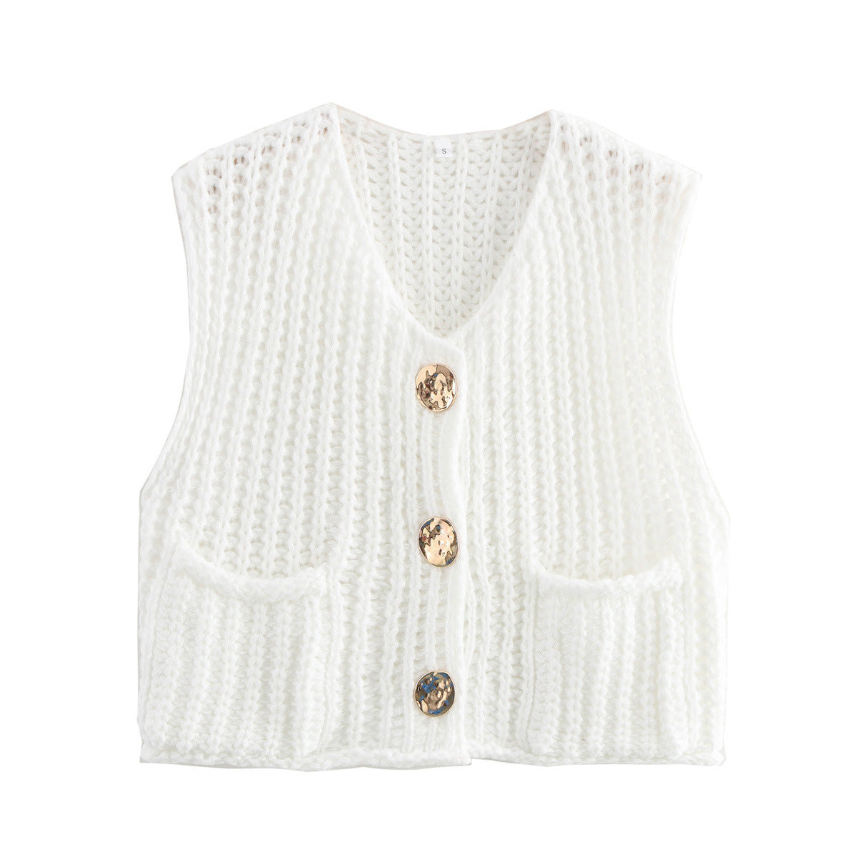 A Women's Pocket Sleeveless Short Knitted Cardigan Vest Shirt free delivery