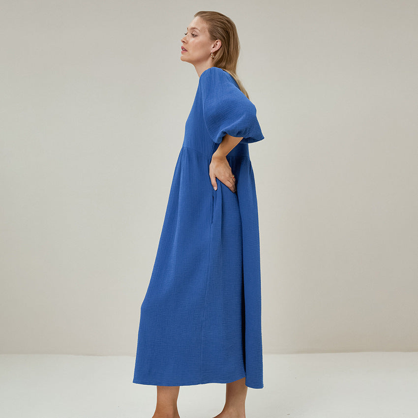 A Women's Loose Blue Pure Cottom Long Nightdress free delivery