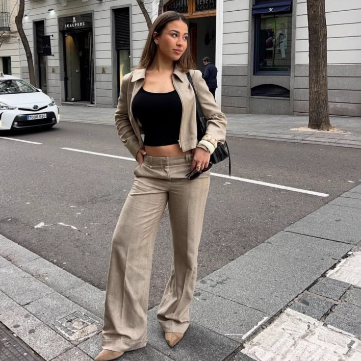 Summer New Casual Herringbone Pattern Long Sleeve Coat Straight-leg Pants Suit free delivery