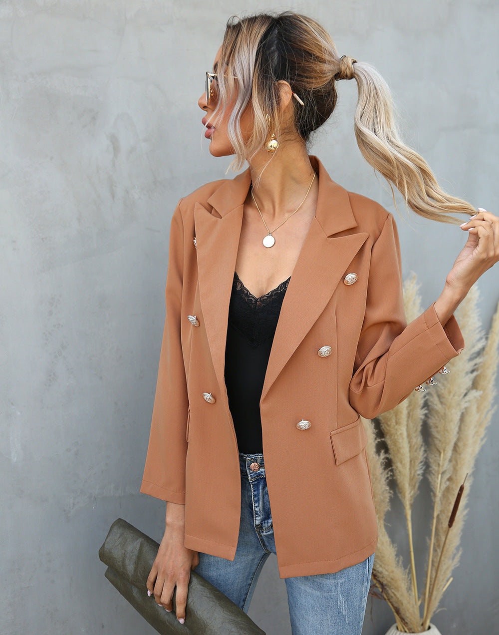 A Lapel Button Small Suit Long Sleeve Jacket free delivery