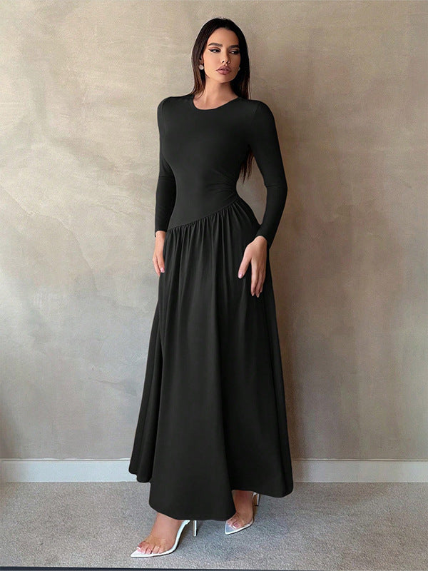 A Base Pleated Solid Color Long Dress free delivery