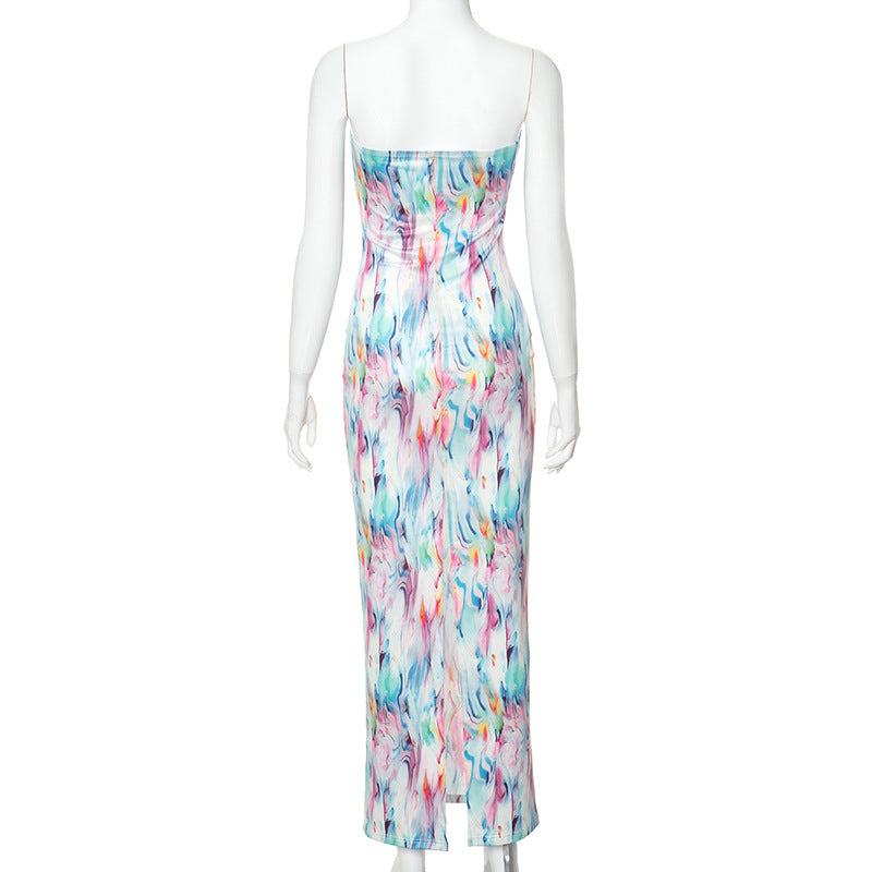 A Women's Fashion Tube Top Printing Dress free delivery