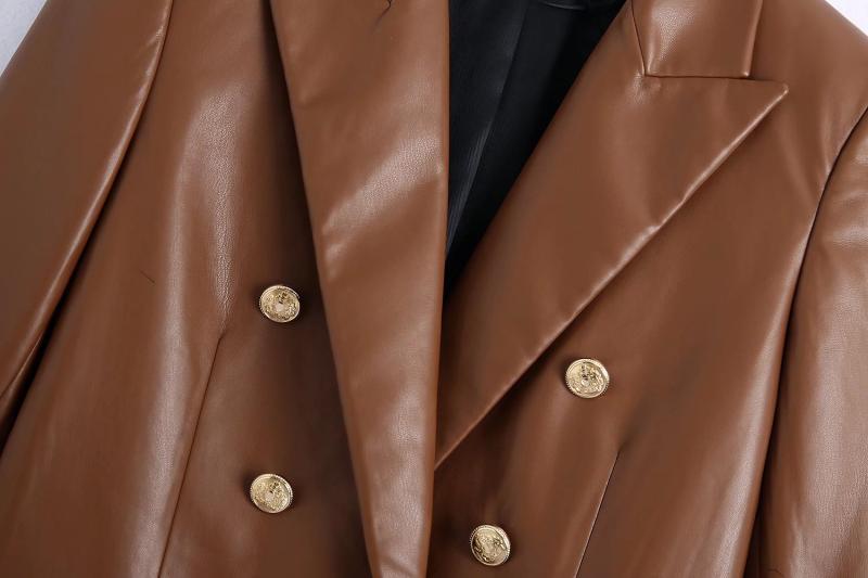 A Women's Simple French Faux Leather Blazer free delivery