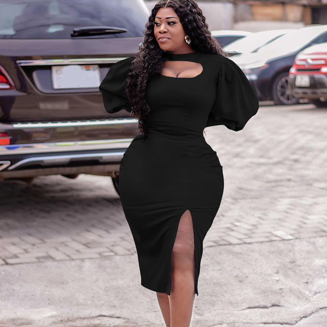Long Sleeve Split Solid Color African Dress free delivery