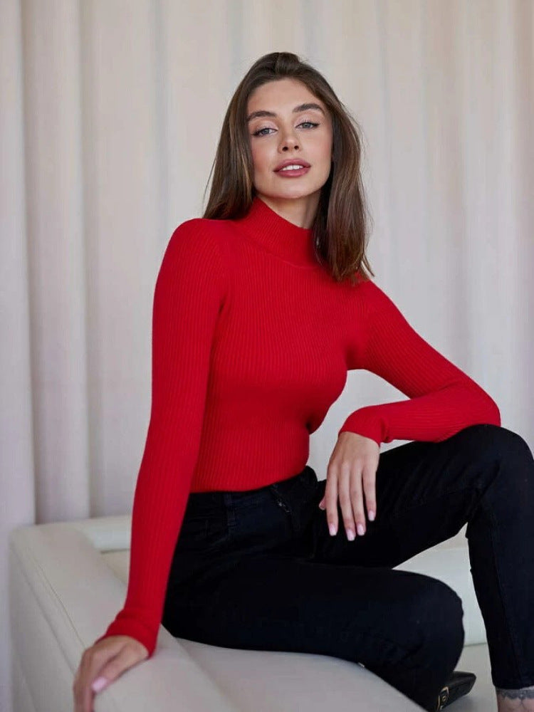 A Women's Fashion Simple Pure Color Half Collar Sweater free delivery