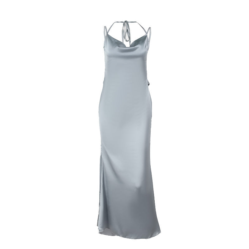 A Women's Backless Flower Satin Dress free delivery