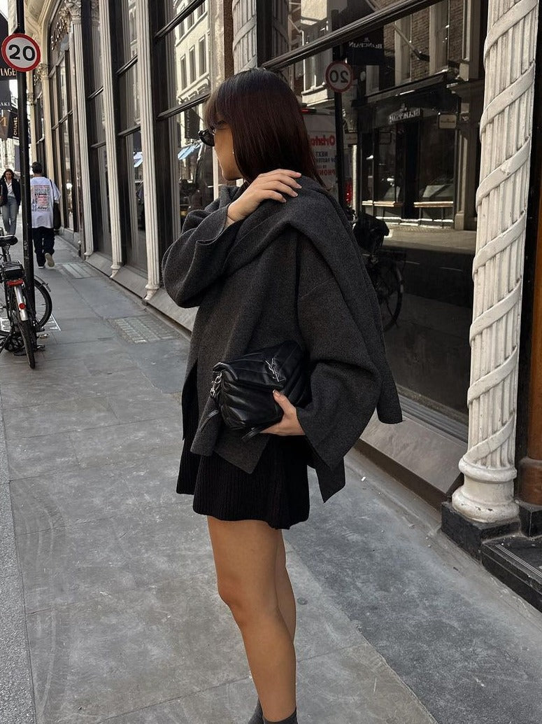 A Solid Knitted Cardigan With Asymmetrical Scarf Design Fashion Short Coat Women Overcoat Jacket Winter free delivery