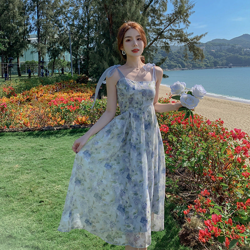 A Korean Tea Break French Niche Suspender Dress Oil Painting Style free delivery