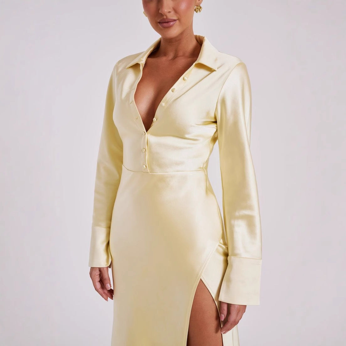 A Women's Satin Dress Long Sleeve Split free delivery