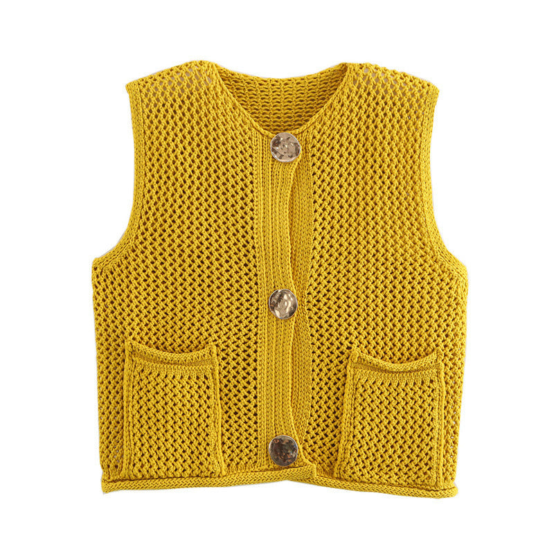 New Spring And Summer European And American Style Casual Breasted Thick Needle Knitted Vest Top free delivery