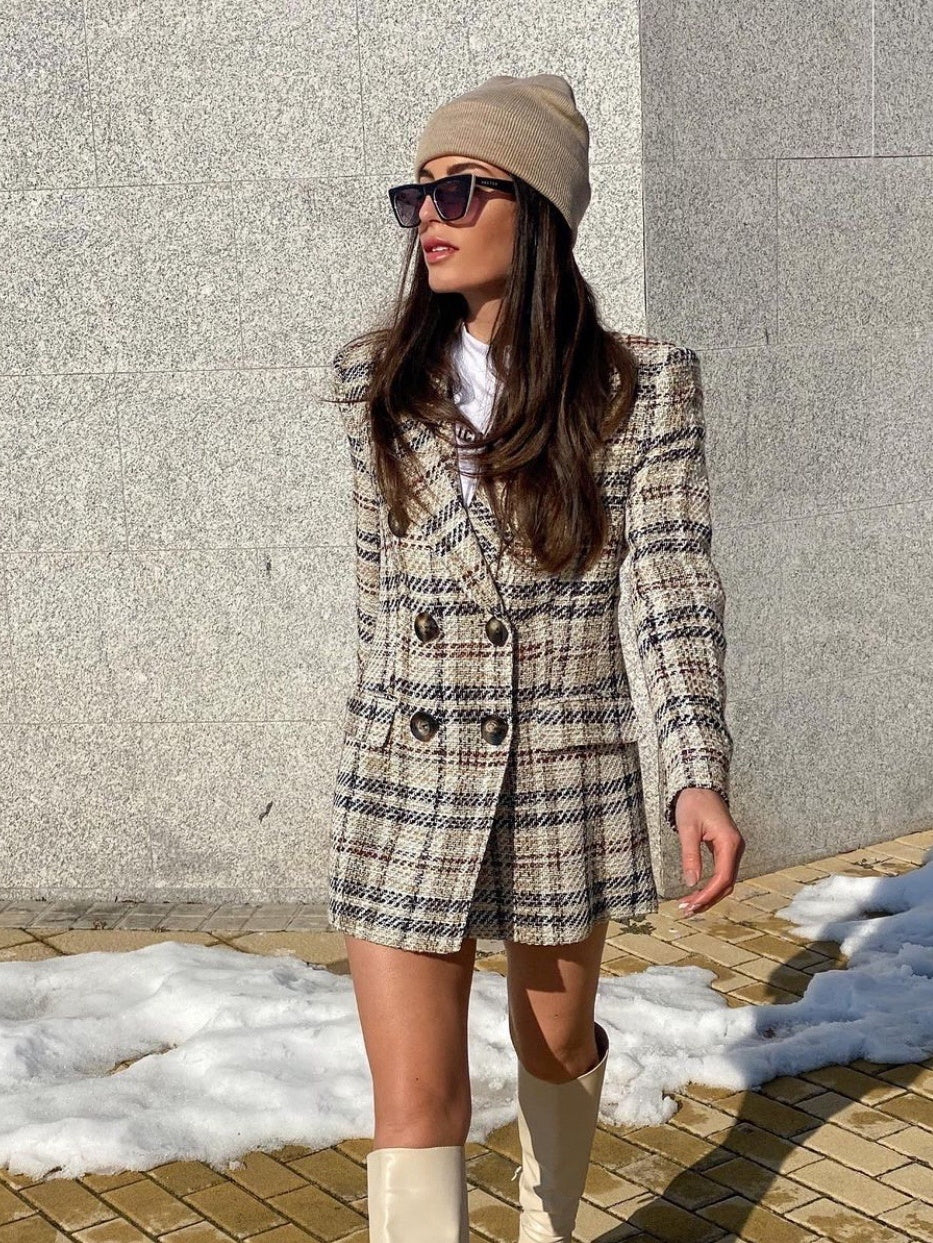 A Women's Plaid Suit Set - Skirt & Pants
