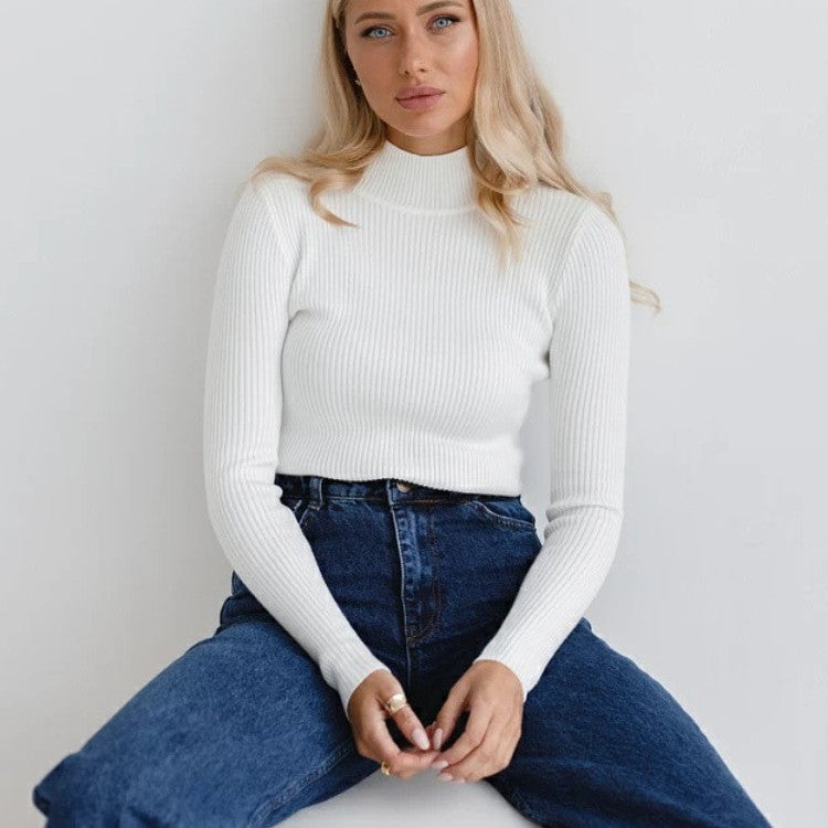 A Women's Fashion Simple Pure Color Half Collar Sweater free delivery