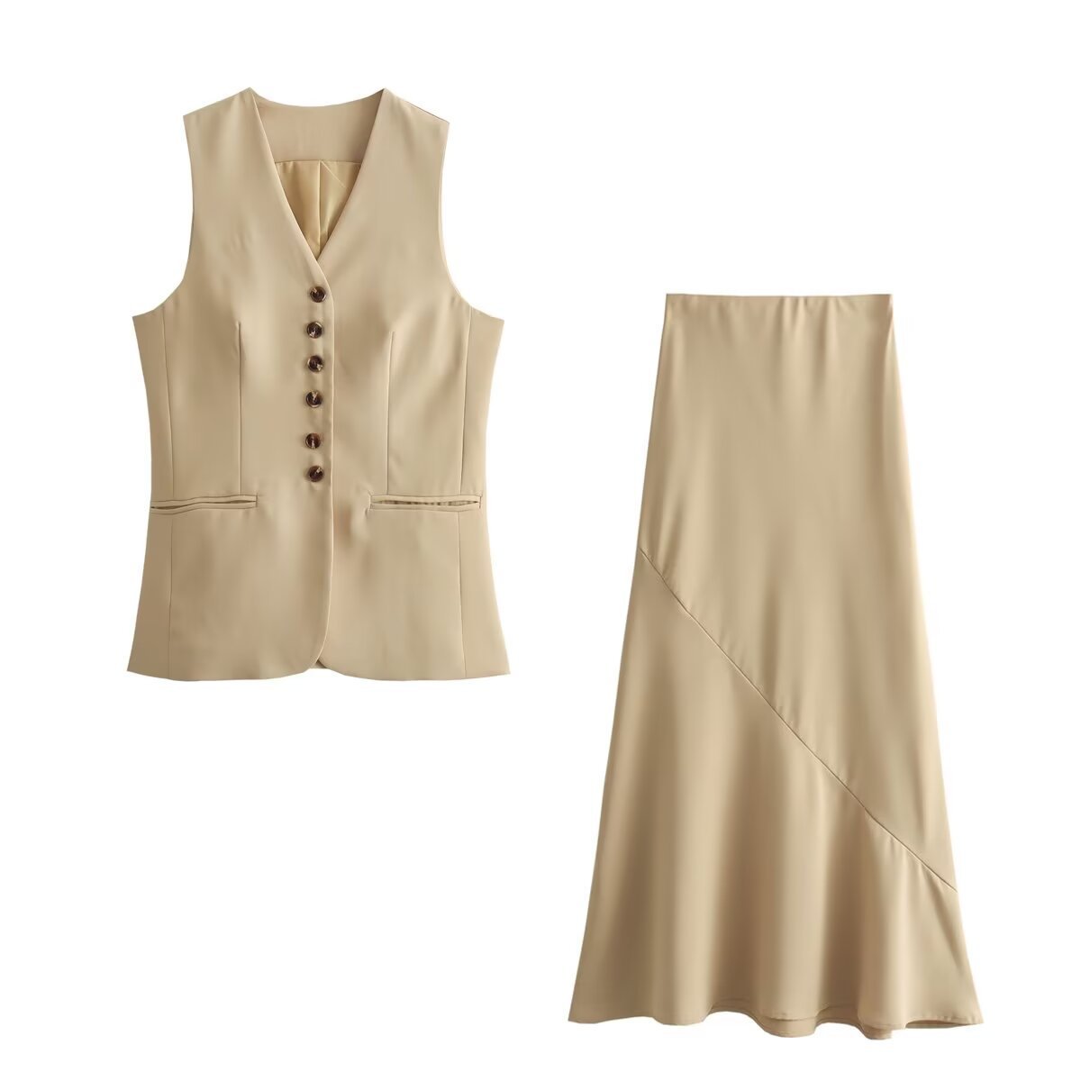 Sleeveless Long Vest Skirt Suit