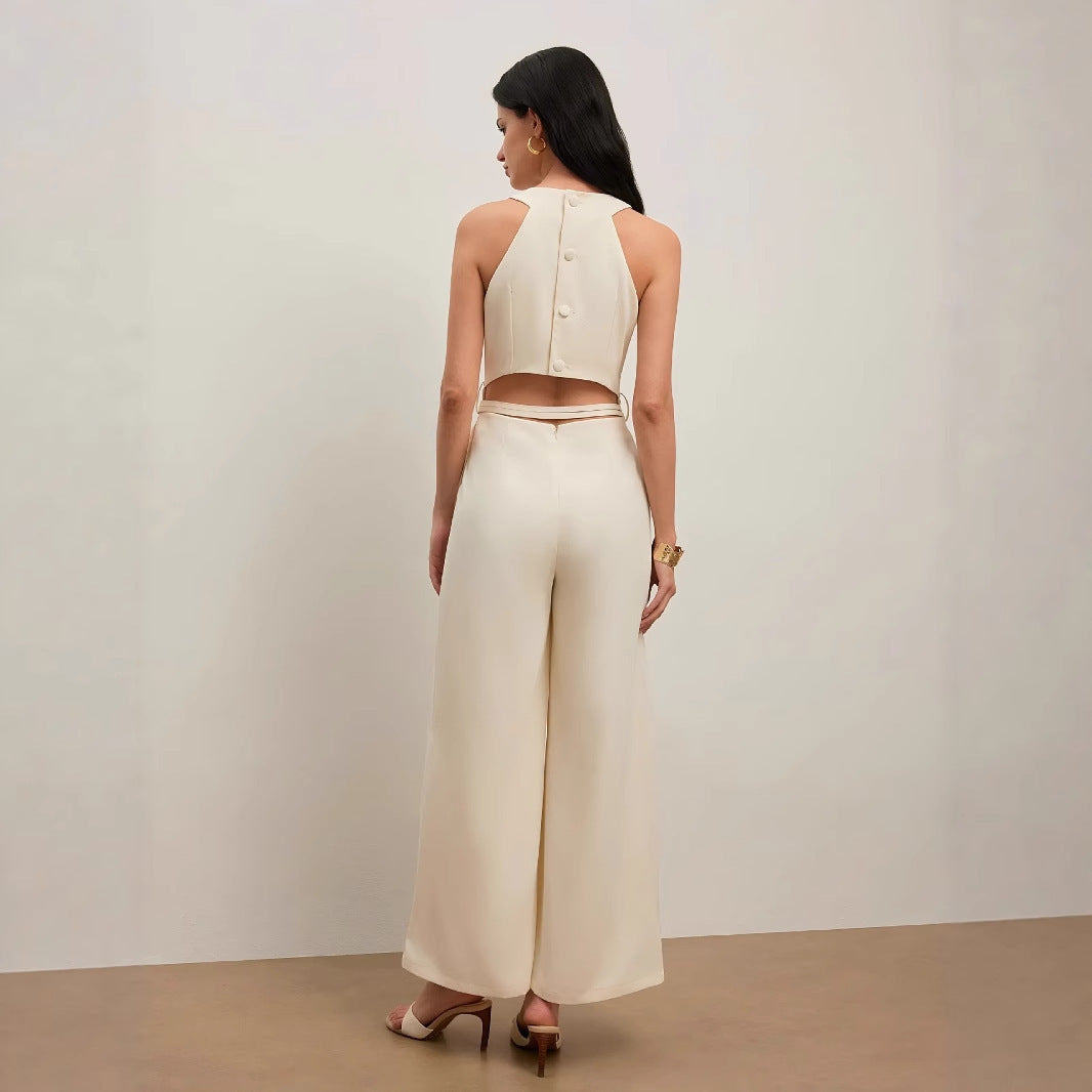 Women's Solid Color And V-neck Sleeveless Fashion Casual Jumpsuit free delivery