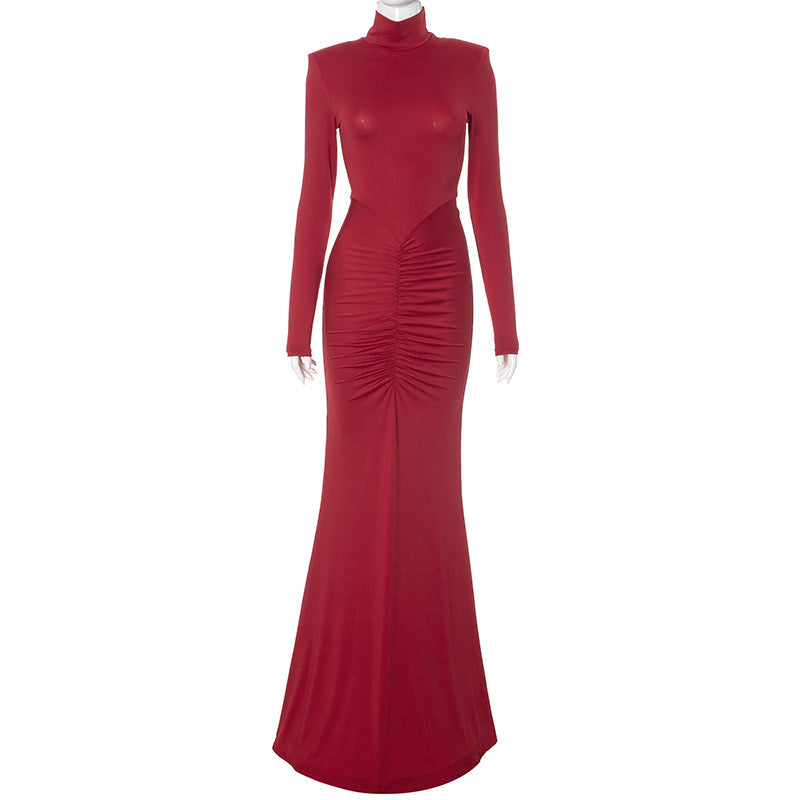 A Women's Turtleneck Long Sleeve Pleated Hip Dress free delivery
