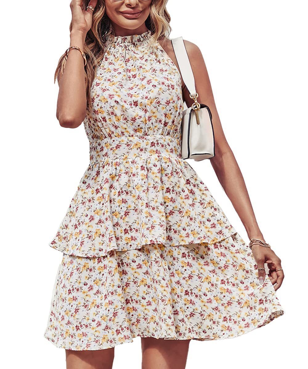 A Women's Fashion Halter Printed Sleeveless Dress free delivery