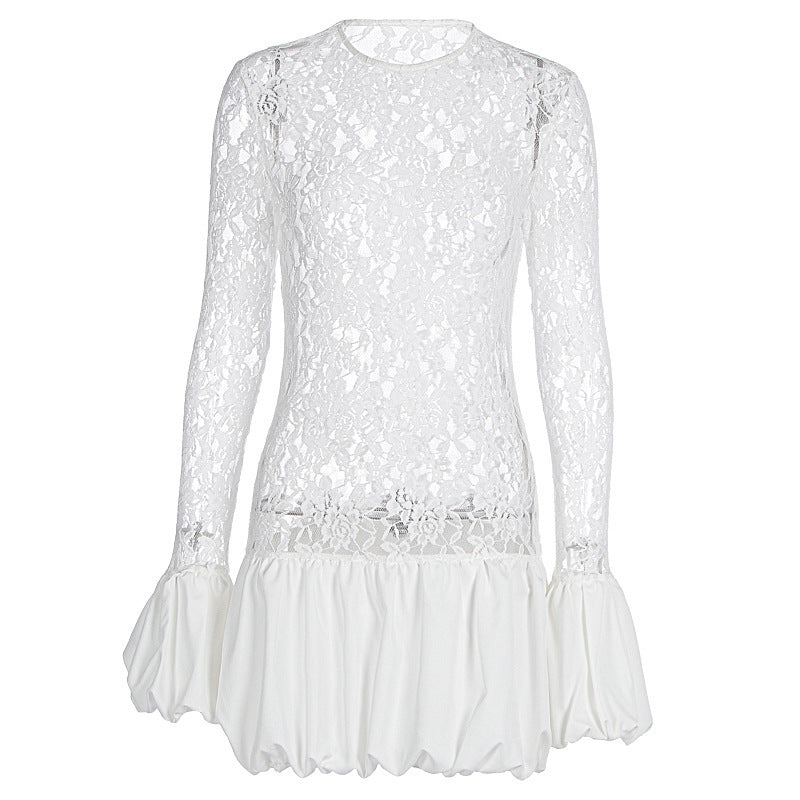 A Women's Clothing Fashion Long Sleeve See-through Lace Dress free delivery