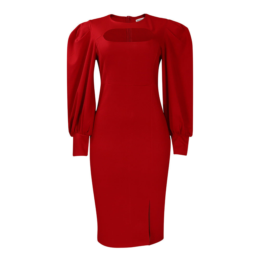 Long Sleeve Split Solid Color African Dress free delivery