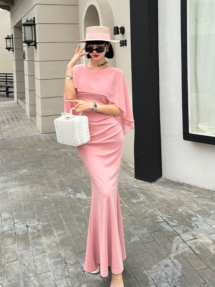 A Homemade Elegant Butterfly Short Sleeve Fishtail Dress free delivery