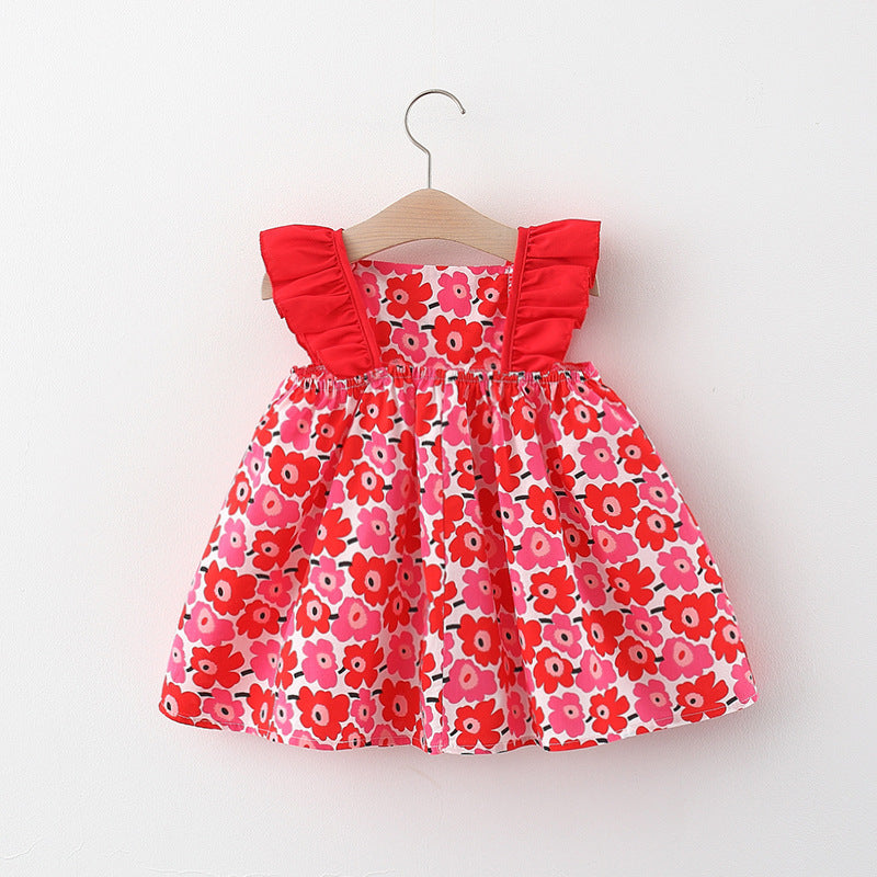 Baby Girl Flounced Sleeve Dress Free Bamboo Basket Satchel free delivery