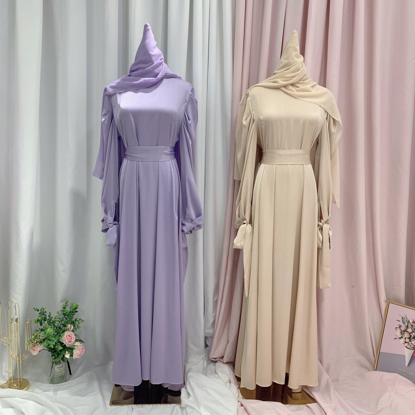 A Women's New Stand Collar Satin Dress Tunic With Puff Sleeves free delivery