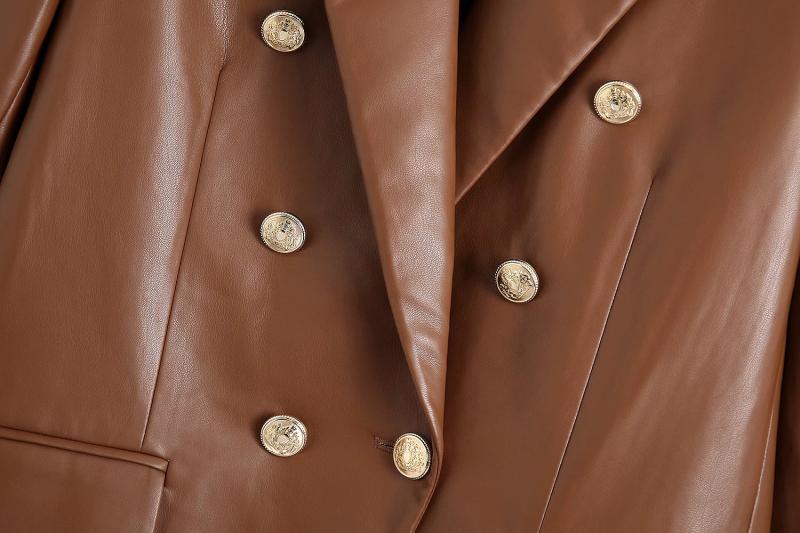 A Women's Simple French Faux Leather Blazer free delivery