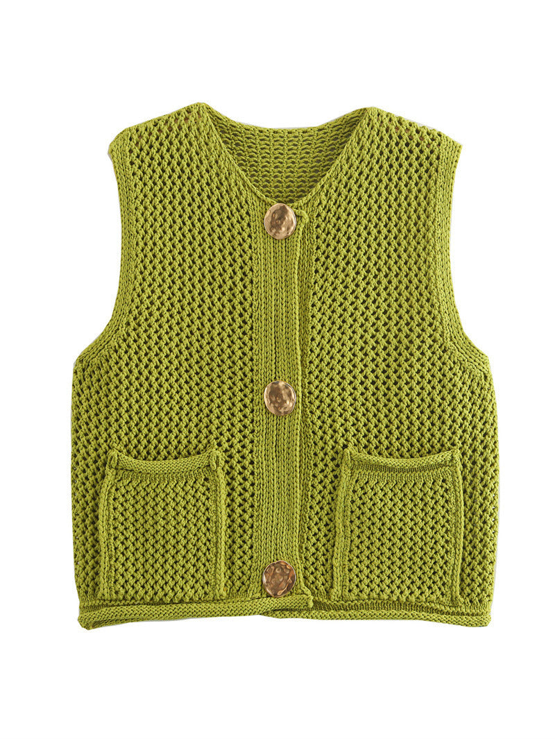 New Spring And Summer European And American Style Casual Breasted Thick Needle Knitted Vest Top free delivery