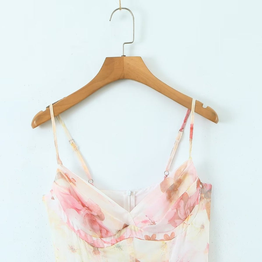A Women's Fashion Corset Style Camisole Print Dress free delivery
