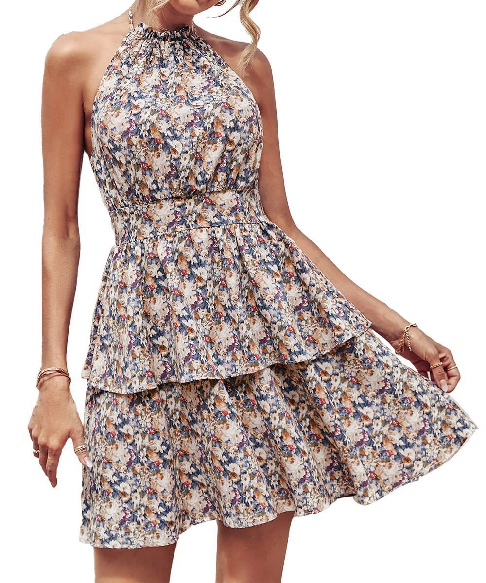 A Women's Fashion Halter Printed Sleeveless Dress free delivery