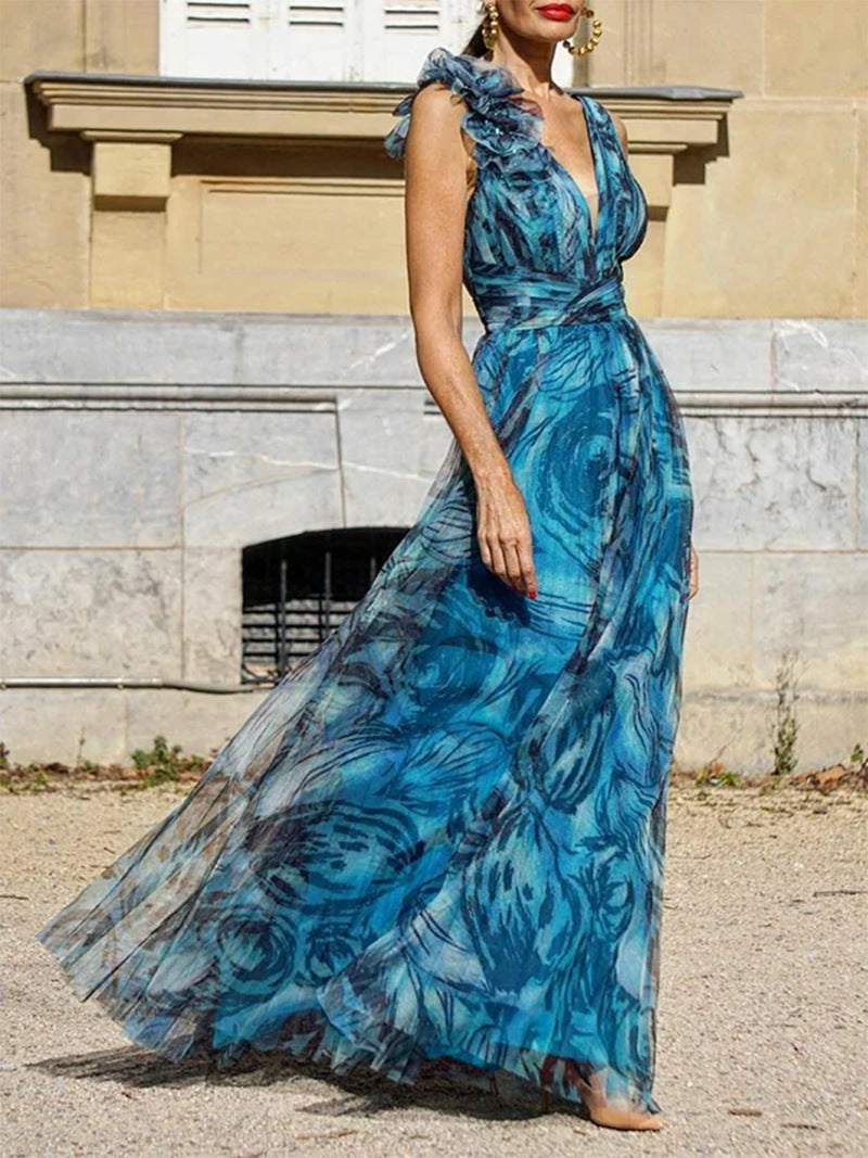 A Bohemian Holiday Floral Printed Maxi Dress - Wide Hem Dolorita Style with Free Delivery
