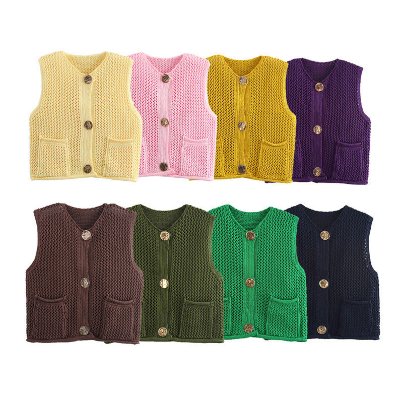 New Spring And Summer European And American Style Casual Breasted Thick Needle Knitted Vest Top free delivery