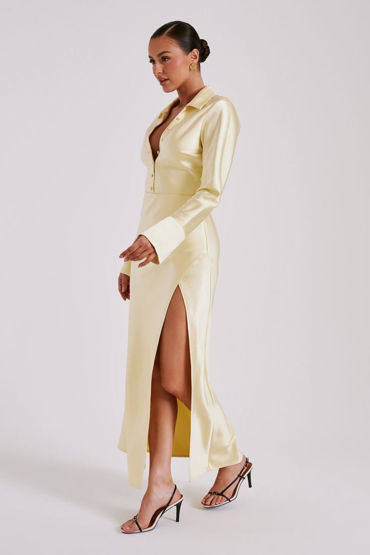 A Women's Satin Dress Long Sleeve Split free delivery