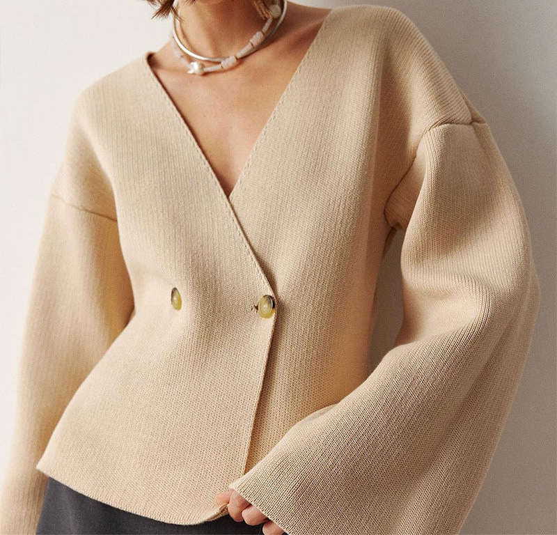 A Solid Color Long Sleeve Knitted Cardigan Sweater Top free delivery