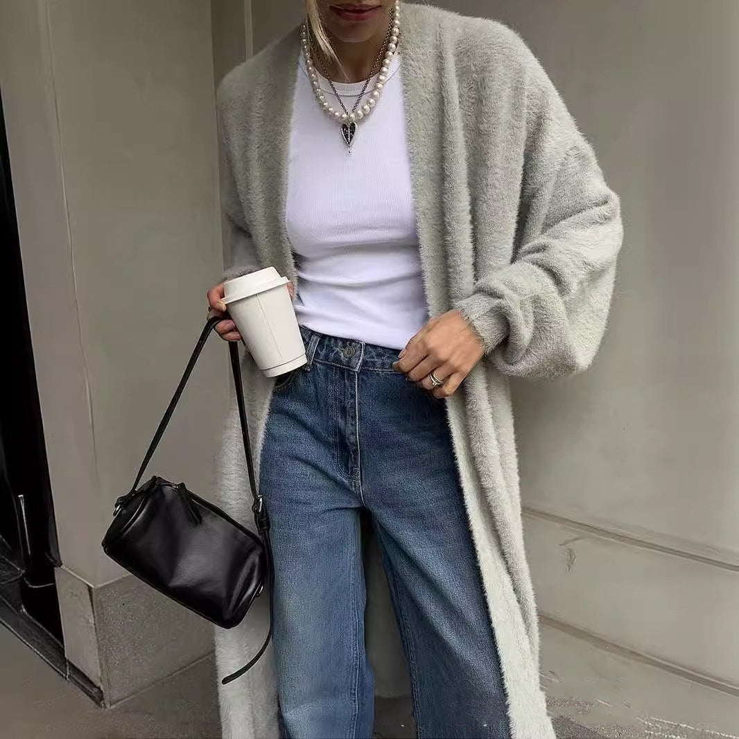 A Sweater Suit Women's Loose Lengthened Cardigan Split Dress free delivery