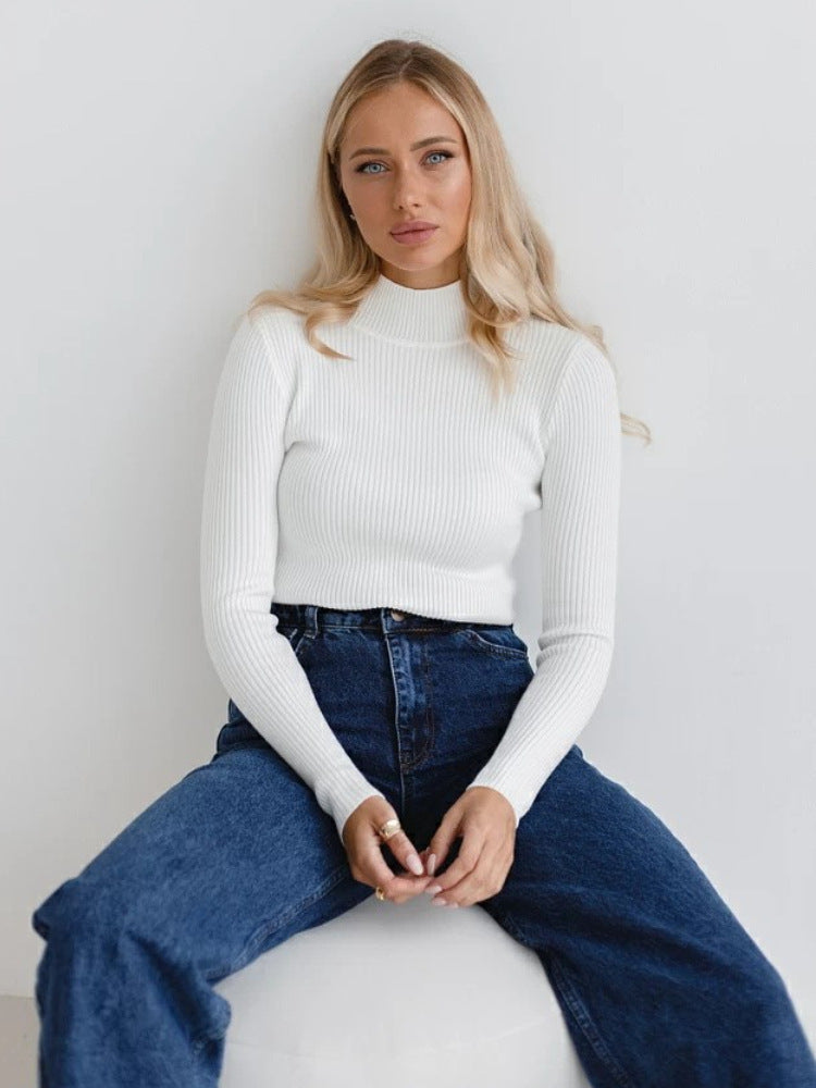 A Women's Fashion Simple Pure Color Half Collar Sweater free delivery