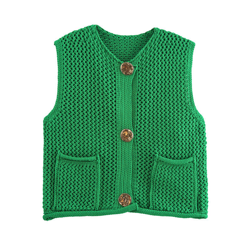 New Spring And Summer European And American Style Casual Breasted Thick Needle Knitted Vest Top free delivery