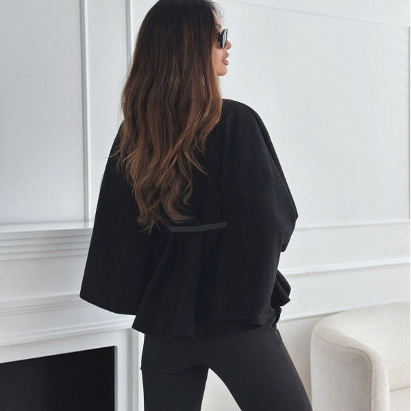A New Stand Collar Batwing Sleeves Cloak Top With Belt Ins Fashion Temperament Jacket Woolen Sweater Outwear For Women Clothing free delivery