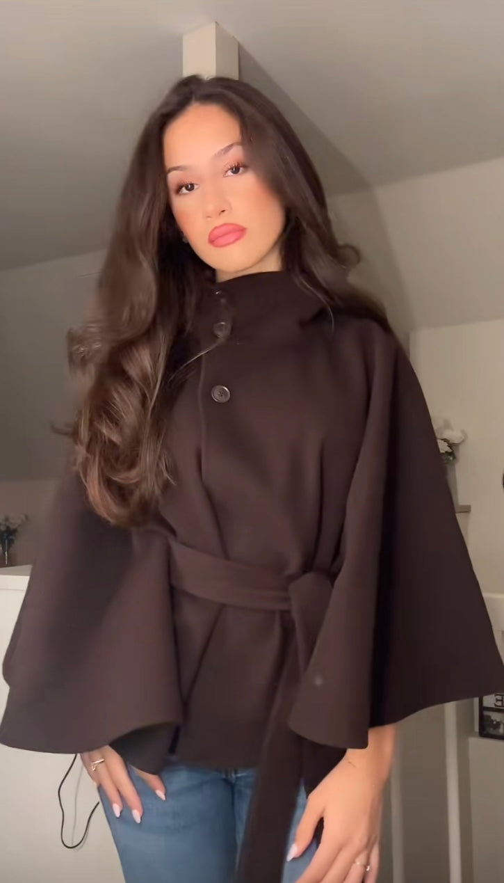 A Winter High Neck Batwing Sleeve Coat With Belt Fashion Loose Elegant Button Top Trench Coat For Women Clothing free delivery
