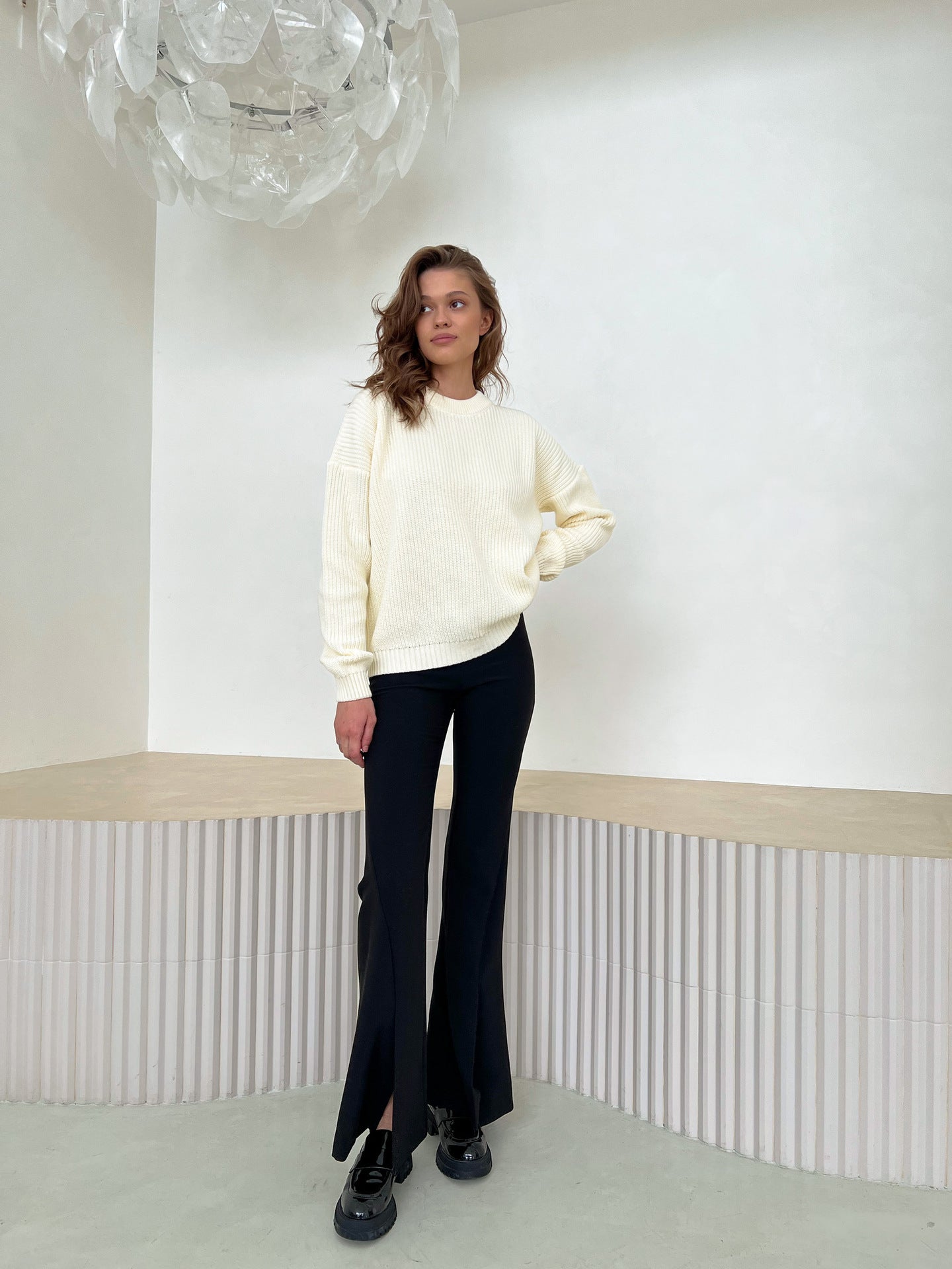 A Sweater Round Neck Loose Solid Color Sweater free delivery