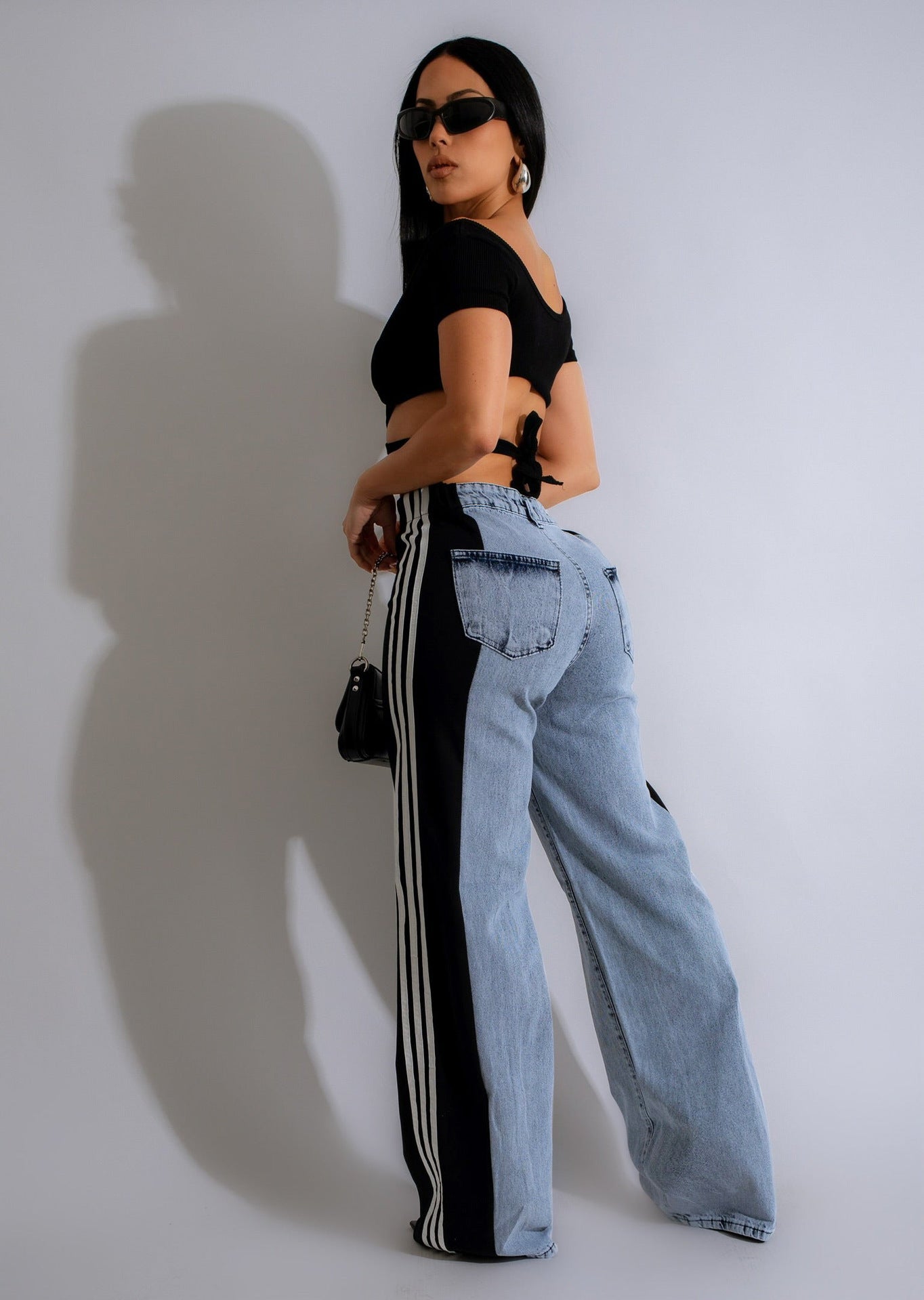 A Wide-leg patchwork denim trousers casual 2024 style free delivery