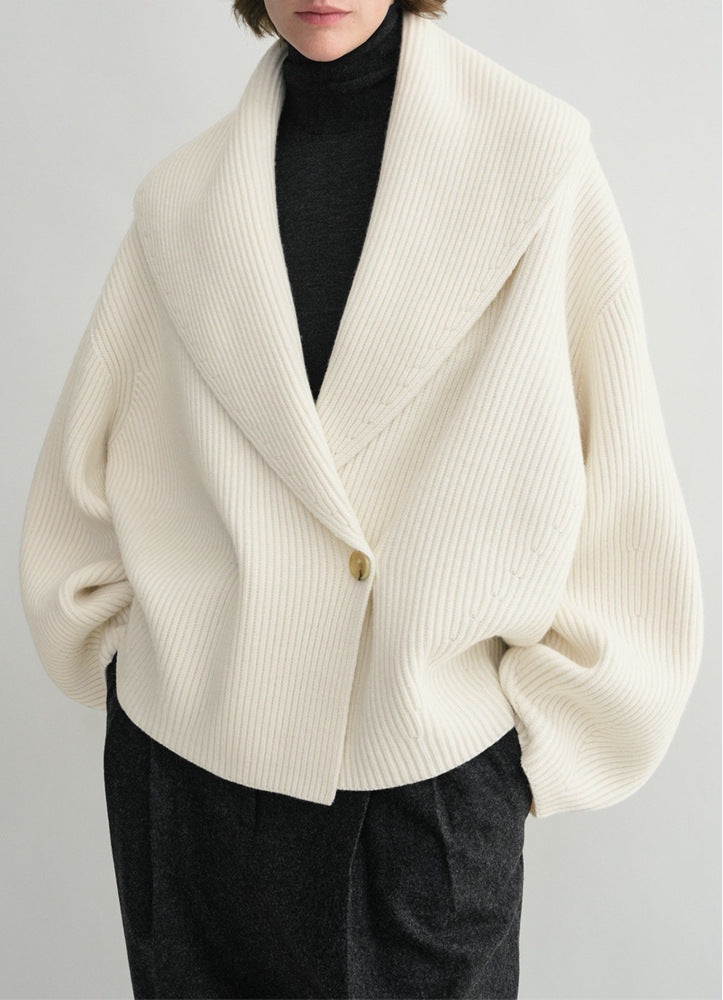 A Women's Simple Loose Cardigan With Curved Collar free delivery