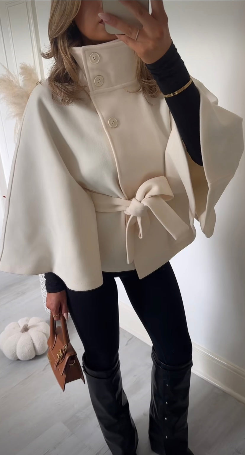 A Winter High Neck Batwing Sleeve Coat With Belt Fashion Loose Elegant Button Top Trench Coat For Women Clothing free delivery