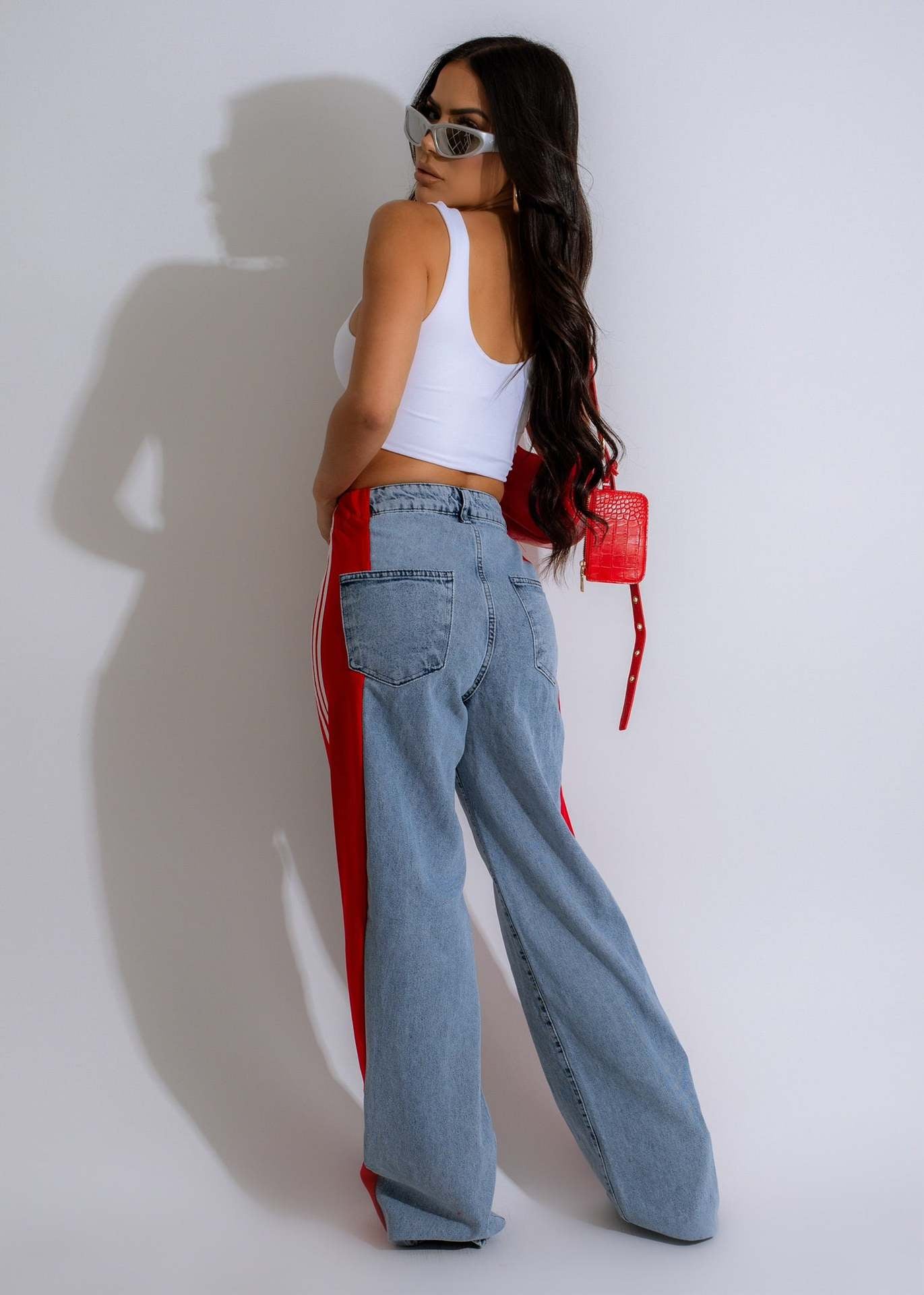 A Wide-leg patchwork denim trousers casual 2024 style free delivery