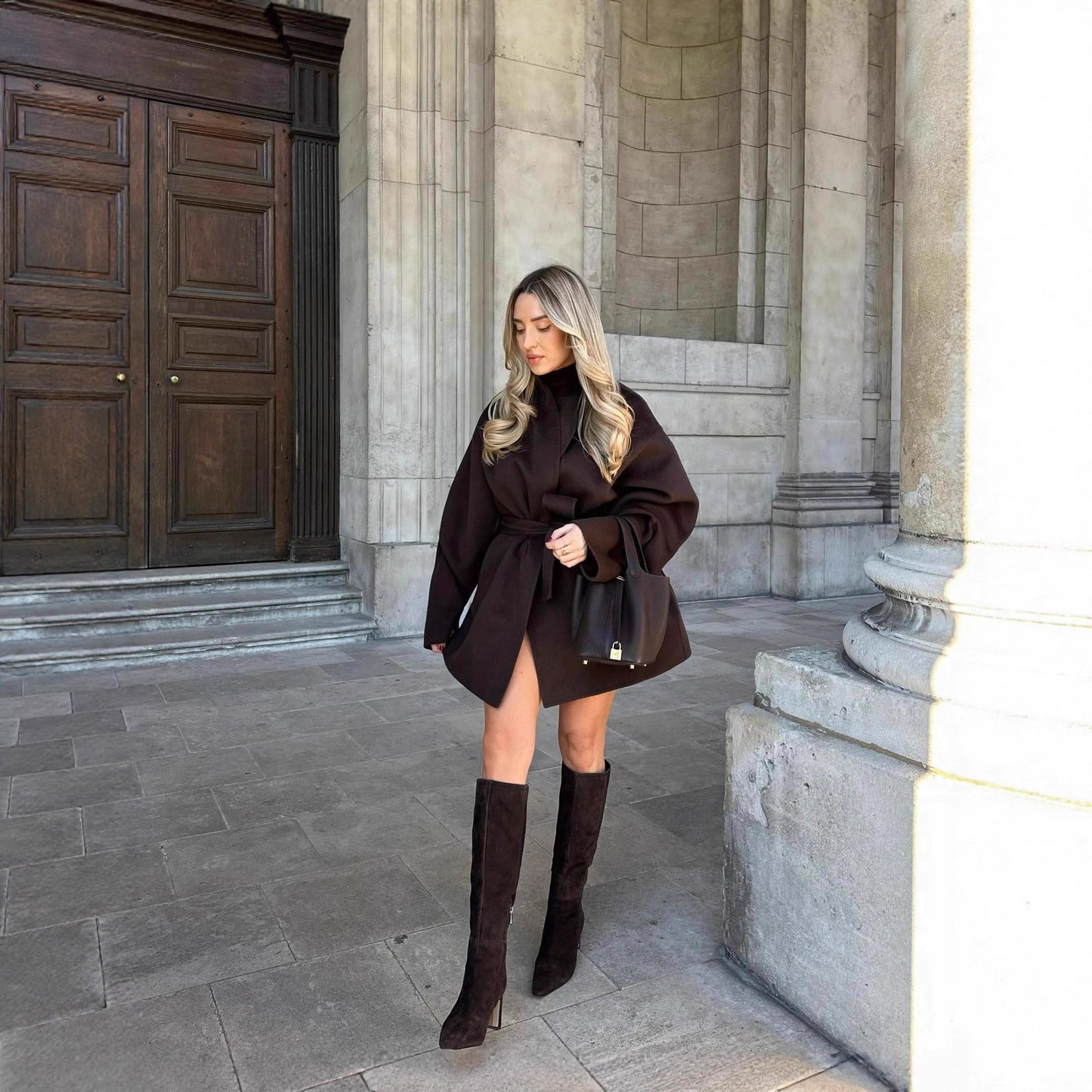 A Temperament Wild Waist-controlled Lace-up Short Woolen Coat free delivery
